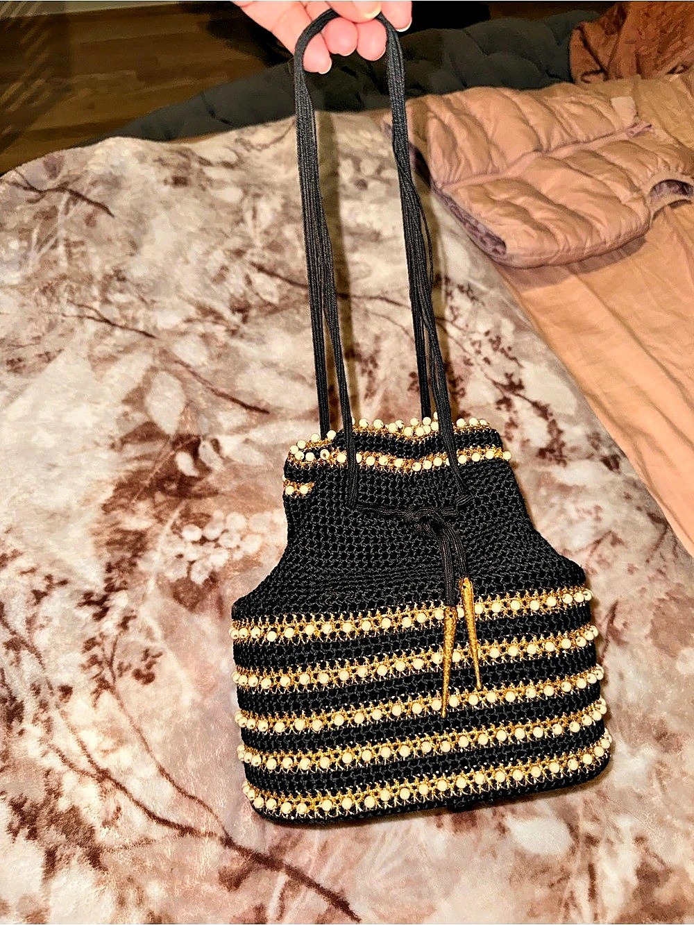 Beaded Black & Gold Tote